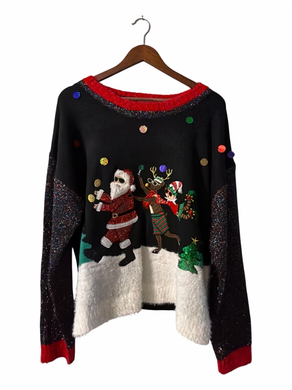 Festive Jollidays Santa Reindeer Elf Ugly Christmas Sweater XL NWT